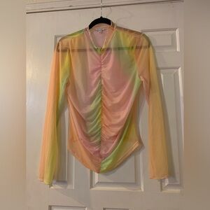 NWOT Love, fire multi color mesh top